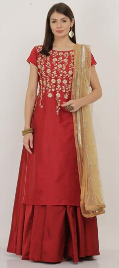 Festive, Reception, Wedding Red and Maroon color Long Lehenga Choli in Taffeta Silk fabric with Embroidered, Resham, Zari work : 1810945