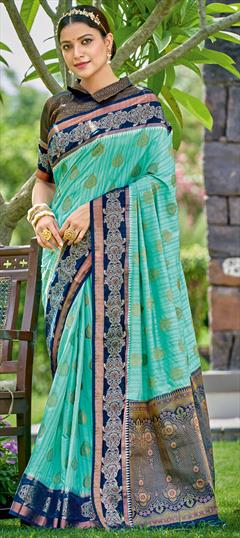 Traditional Blue color Saree in Art Silk, Silk fabric with South Weaving work : 1811076