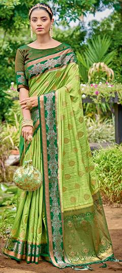 Traditional Green color Saree in Art Silk, Silk fabric with South Weaving work : 1811077