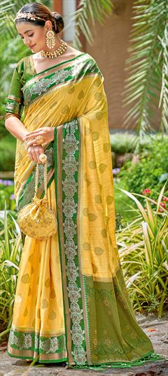 Traditional Yellow color Saree in Art Silk, Silk fabric with South Weaving work : 1811080