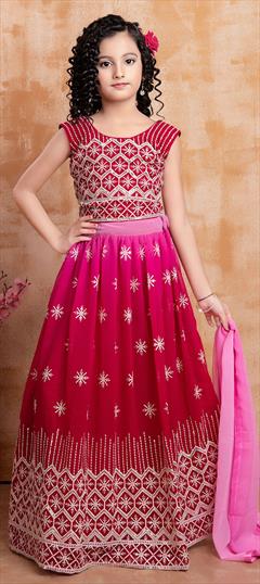 Pink and Majenta color Kids Lehenga in Georgette fabric with Embroidered, Sequence, Thread work : 1811122
