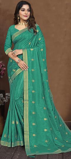 Traditional Green color Saree in Art Silk, Silk fabric with South Weaving work : 1811182