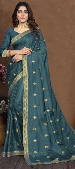 Traditional Blue color Saree in Art Silk, Silk fabric with South Weaving work : 1811194