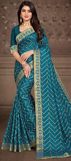 Traditional Blue color Saree in Art Silk, Silk fabric with South Border work : 1811265
