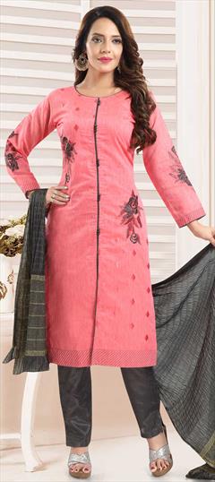 Party Wear Pink and Majenta color Salwar Kameez in Chanderi Silk fabric with Straight Embroidered, Resham, Thread work : 1811509