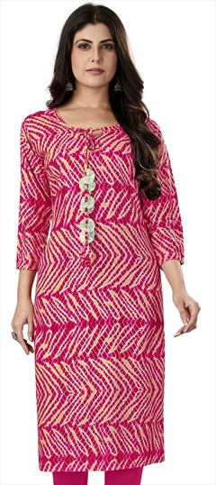 Casual Pink and Majenta color Kurti in Rayon fabric with Long Sleeve, Straight Printed work : 1811683