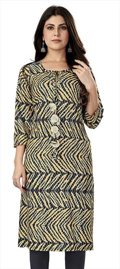 Casual Black and Grey color Kurti in Rayon fabric with Long Sleeve, Straight Printed work : 1811684