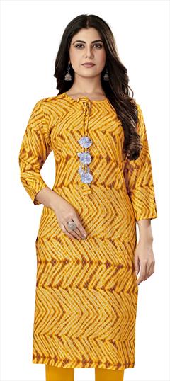 Casual Yellow color Kurti in Rayon fabric with Long Sleeve, Straight Printed work : 1811686