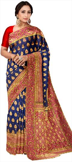 Traditional, Wedding Blue color Saree in Kanchipuram Silk, Silk fabric with South Weaving, Zircon work : 1811815