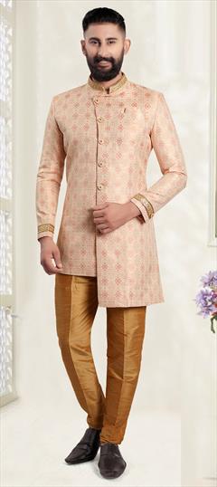 Pink and Majenta color IndoWestern Dress in Jacquard fabric with Weaving work : 1811831