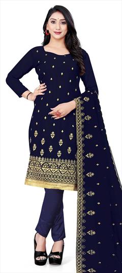 Casual Blue color Salwar Kameez in Georgette fabric with Straight Embroidered, Resham, Thread work : 1811942