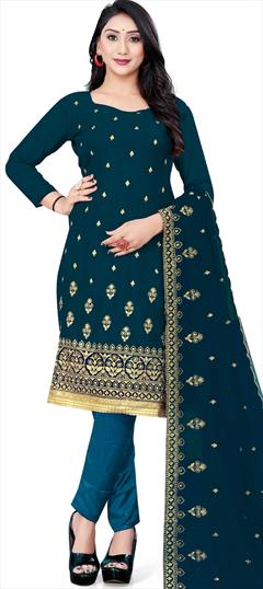 Casual Blue color Salwar Kameez in Georgette fabric with Straight Embroidered, Resham, Thread work : 1811943