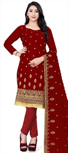 Casual Red and Maroon color Salwar Kameez in Georgette fabric with Straight Embroidered, Resham, Thread work : 1811944
