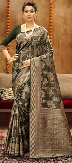 Traditional Green color Saree in Cotton fabric with South Weaving work : 1812180