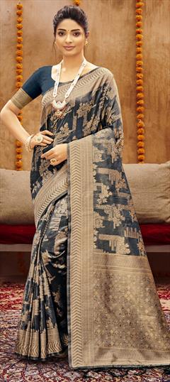 Traditional Blue color Saree in Cotton fabric with South Weaving work : 1812188
