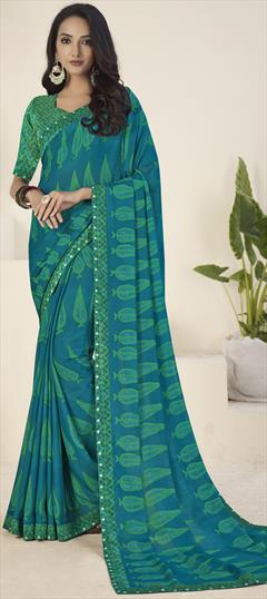 Casual, Party Wear Blue color Saree in Georgette fabric with Classic Printed work : 1812199