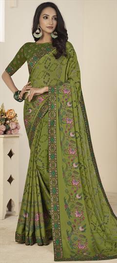 Casual, Party Wear Green color Saree in Georgette fabric with Classic Printed work : 1812201