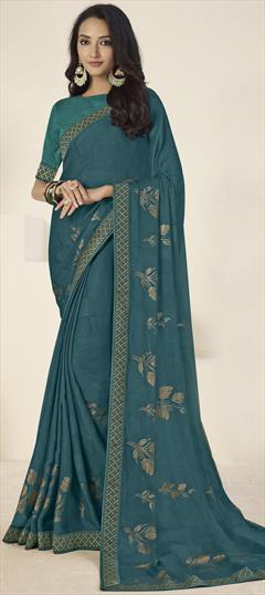 Casual, Party Wear Blue color Saree in Georgette fabric with Classic Printed work : 1812204
