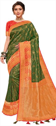 Traditional Green color Saree in Art Silk, Silk fabric with South Weaving work : 1812358