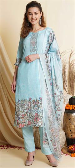 Casual, Party Wear Blue color Salwar Kameez in Crepe Silk fabric with Straight Digital Print, Floral work : 1812637