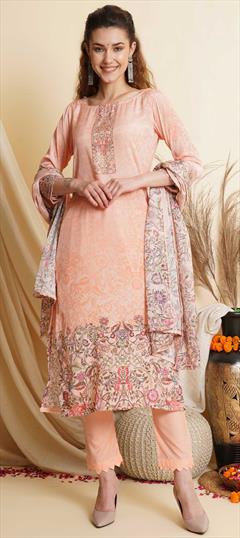 Casual, Party Wear Pink and Majenta color Salwar Kameez in Crepe Silk fabric with Straight Digital Print, Floral work : 1812638