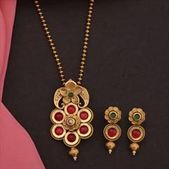 Red and Maroon, White and Off White color Pendant in Brass studded with Cubic Zirconia, Kundan & Gold Rodium Polish : 1812761