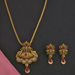 Red and Maroon, White and Off White color Pendant in Brass studded with Cubic Zirconia, Kundan & Gold Rodium Polish : 1812762