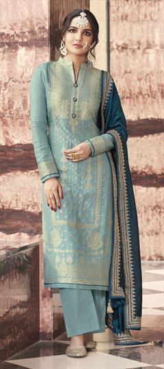 Party Wear Blue color Salwar Kameez in Art Silk fabric with Straight Weaving work : 1812812
