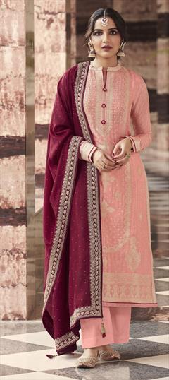 Party Wear Pink and Majenta color Salwar Kameez in Art Silk fabric with Straight Weaving work : 1812816