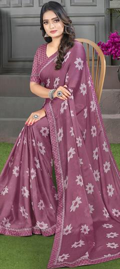 Festive, Party Wear Pink and Majenta color Saree in Chiffon fabric with Classic Floral, Lace, Printed work : 1812911