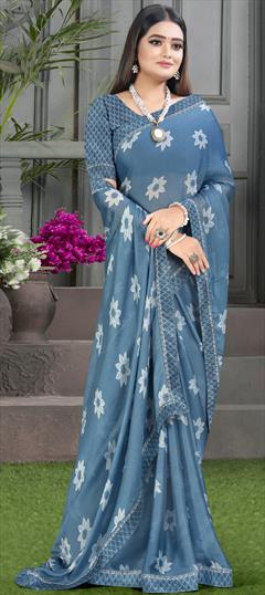 Festive, Party Wear Blue color Saree in Chiffon fabric with Classic Floral, Lace, Printed work : 1812912