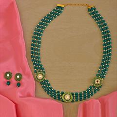 Green, White and Off White color Necklace in Brass studded with Cubic Zirconia, Kundan & Gold Rodium Polish : 1812940