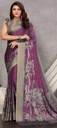 Casual Pink and Majenta color Saree in Chiffon fabric with Classic Floral, Printed work : 1813090
