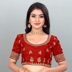 Red and Maroon color Blouse in Dupion Silk fabric with Embroidered, Thread, Zari work : 1813353