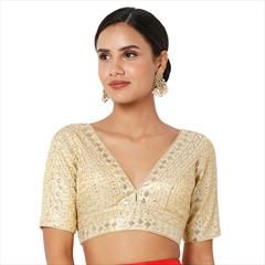 Gold color Blouse in Art Silk fabric with Sequence work : 1813433