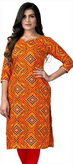 Casual Yellow color Kurti in Rayon fabric with Long Sleeve, Straight Printed work : 1813577
