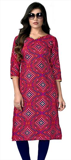 Casual Pink and Majenta color Kurti in Rayon fabric with Long Sleeve, Straight Printed work : 1813579