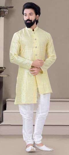 Yellow color Kurta Pyjamas in Jacquard fabric with Weaving work : 1813940