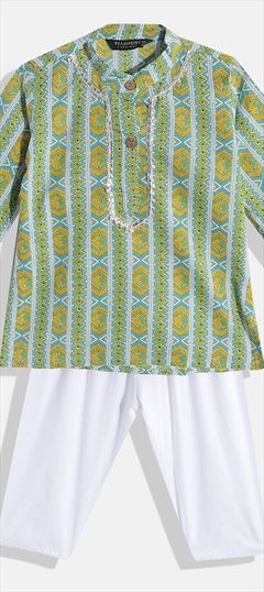 Casual Green color Boys Kurta Pyjama in Cotton fabric with Gota Patti, Printed work : 1814228