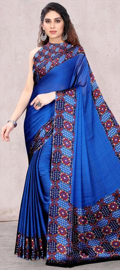 Casual, Party Wear Blue color Saree in Chiffon fabric with Classic, Rajasthani Bandhej, Printed work : 1814805