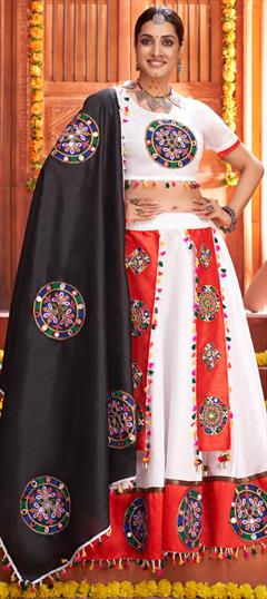 Navratri White and Off White color Lehenga in Art Silk fabric with A Line Mirror work : 1815015
