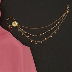 White and Off White color Nose Ring in Copper studded with Kundan, Pearl & Gold Rodium Polish : 1815153