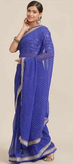 Festive, Party Wear Blue color Saree in Georgette fabric with Classic Embroidered, Printed work : 1815608