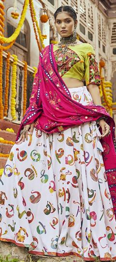 Festive, Party Wear White and Off White color Lehenga in Cotton fabric with A Line Digital Print work : 1815621