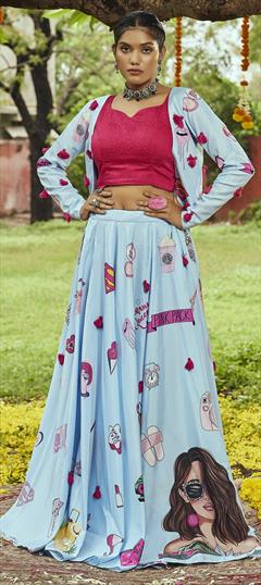 Festive, Party Wear Blue color Lehenga in Cotton fabric with A Line Digital Print work : 1815625