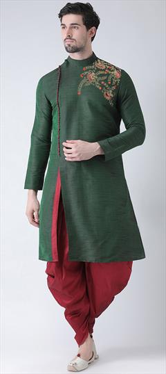 Green color Dhoti Kurta in Art Silk fabric with Embroidered work : 1815670