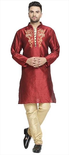 Red and Maroon color Kurta Pyjamas in Art Silk fabric with Embroidered work : 1815681