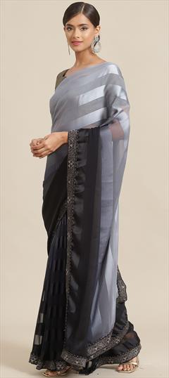 Traditional Black and Grey color Saree in Art Silk, Silk fabric with South Weaving work : 1815799
