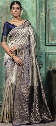 Traditional Black and Grey color Saree in Art Silk, Silk fabric with South Weaving work : 1815885
