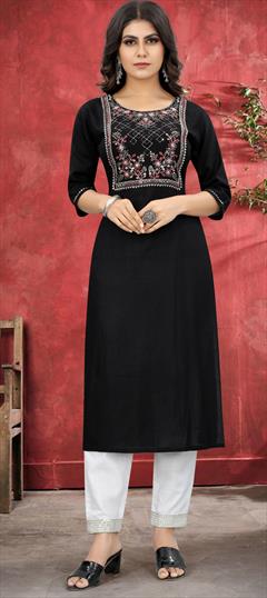 Casual Black and Grey color Tunic with Bottom in Rayon fabric with Embroidered, Sequence work : 1815995